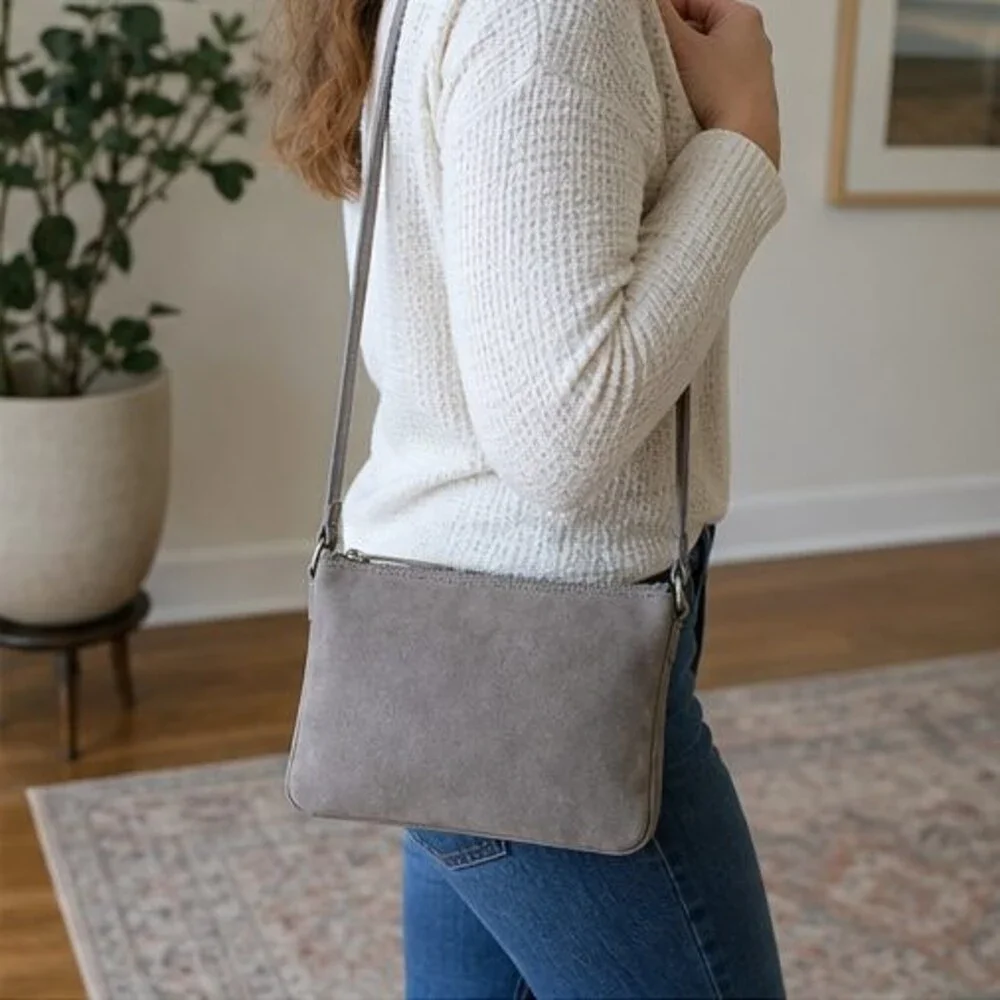 Stone Suede Crossbody Bag